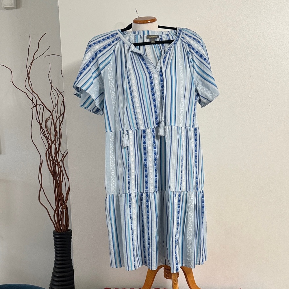 Blue and White Striped Dress
